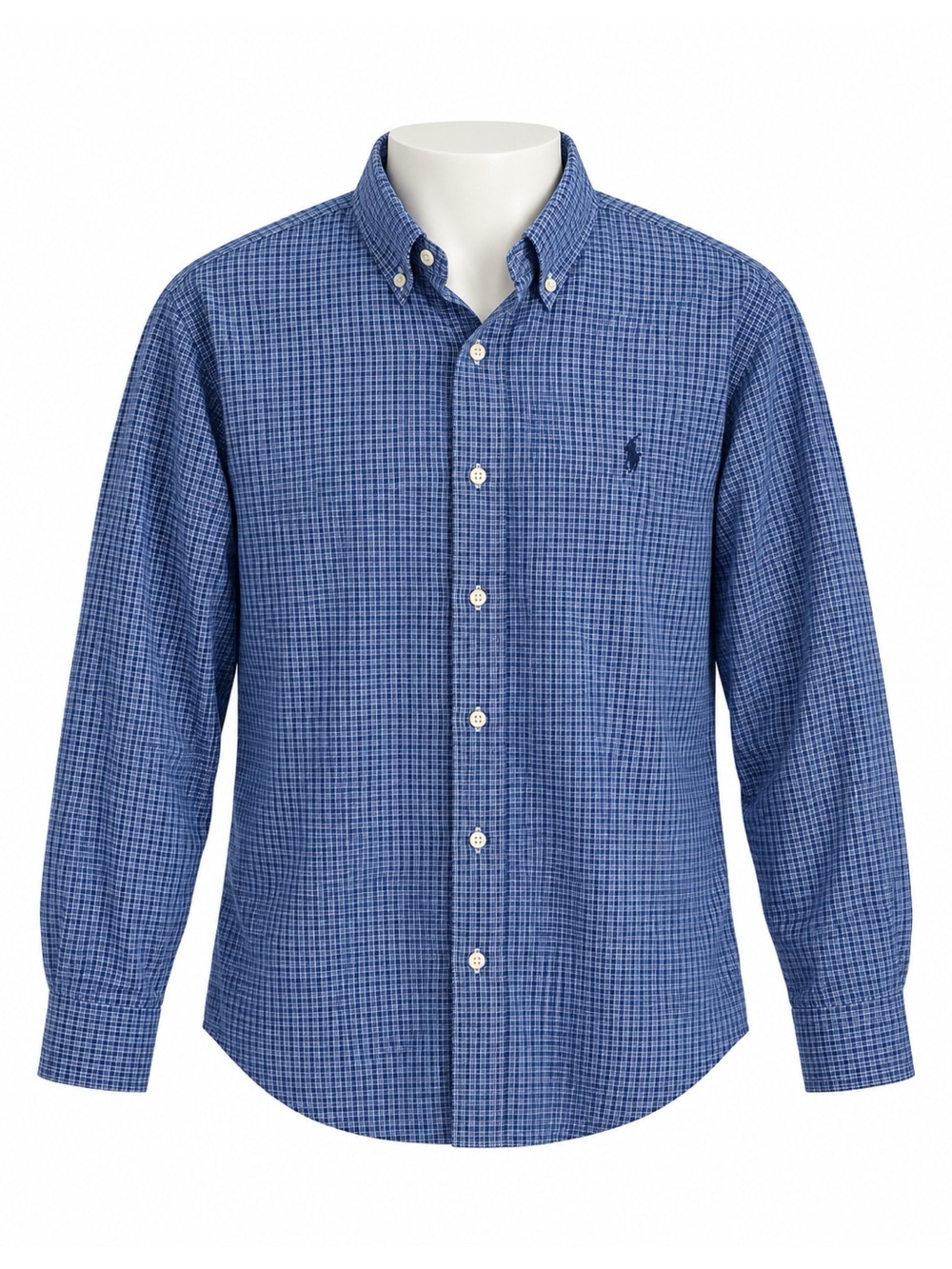 Size L Ralph Lauren Men’s Custom Fit Blue Plaid Check Button Down Shirt